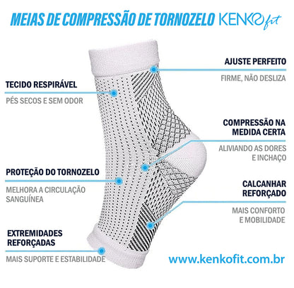 Meias de compressão de tornozelo Kenko Fit - Kit de 3 ou 5 pares em promoção!